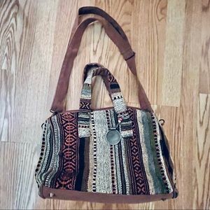 Catori Canvas Earthtone Colors Bohemian Purse With Beaded Medallion